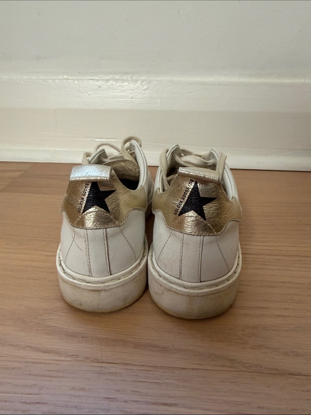 Golden Goose White Sneakers with Gold Heel and Black Star